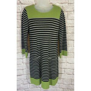 Eliza J‎ Sweater Dress Womens Medium Green Black Gray Stripe Pockets